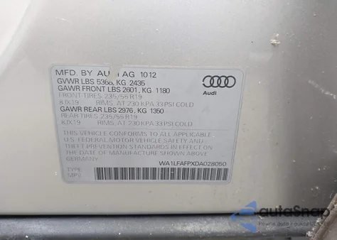 2013 Audi Q5 2.0T Premium из США, поврежденный, VIN WA1LFAFPXDA028050